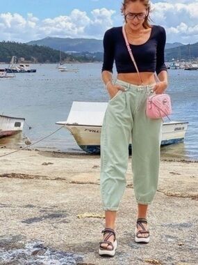 Zara Mint-Green Relaxed Balloon Jeans